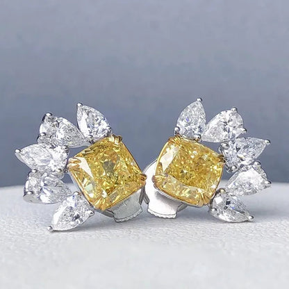 925 Sterling Silver Delicate Cushion Cut Citrine Stud Earrings for Women Party Proposal Waterdrop Diamond Earrings Jewelry