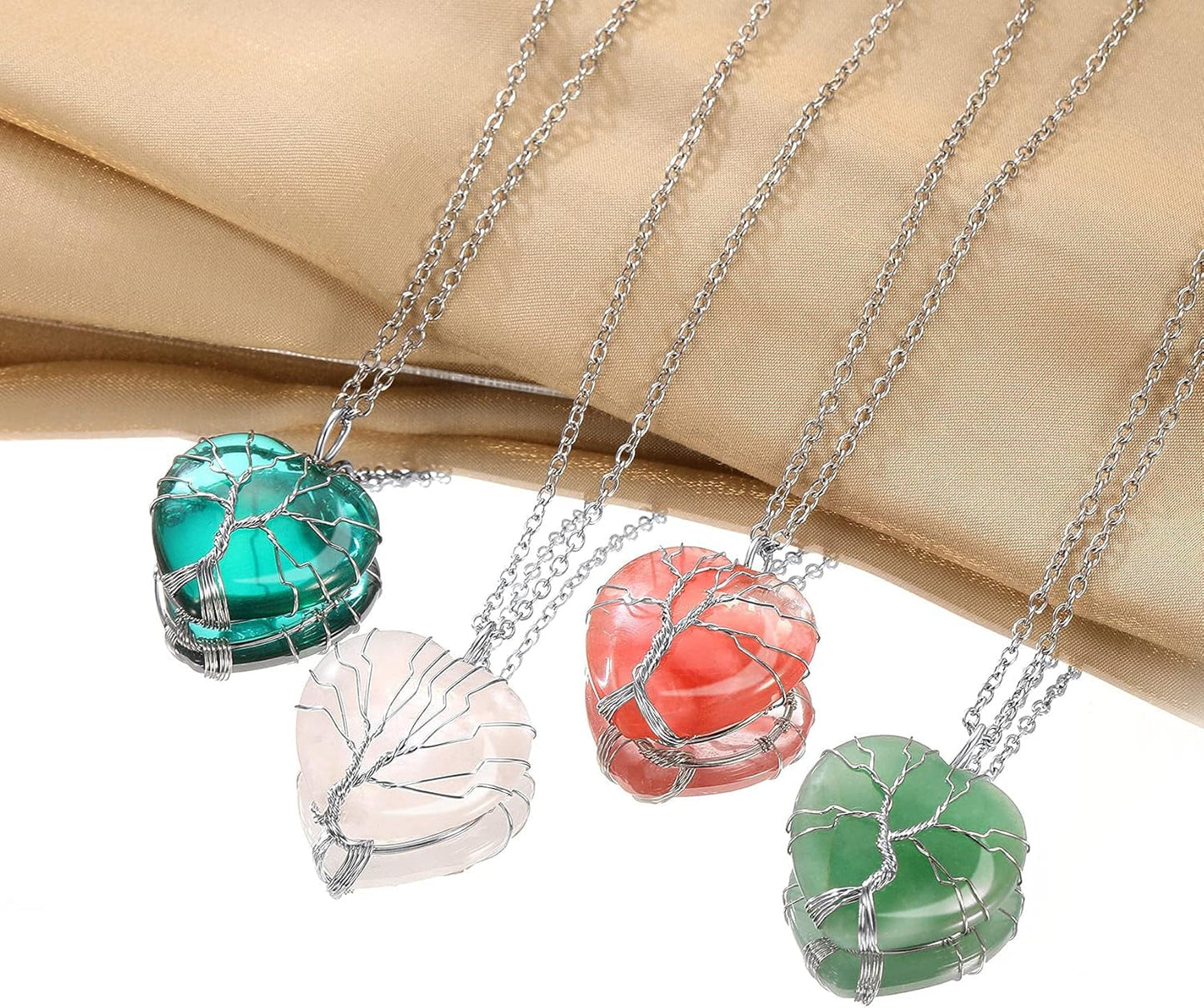 Tree of Life Wrapped Healing Crystal Necklaces 12 Month Birthstone Pendant for Women, Crescent/Heart Gemstone Jewelry, Vintage Birthday Gifts/Energy Gift