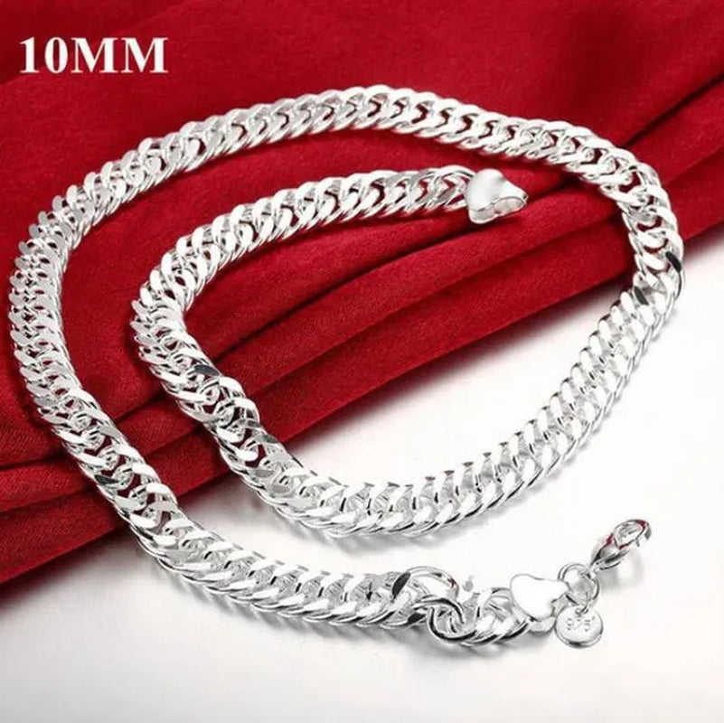 925 Sterling Silver 6MM/10MM Thick Tight Filled Heavy 925 Solid Silver Double Cuban Link Chain Necklace&Bracelet Fashion Jewelry Set(20/22/24 inches)for Women and Men
