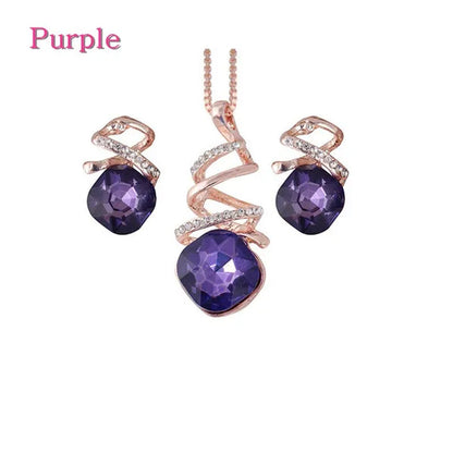 Amethyst Ruby Sapphire Gemstone Natural Luxury Jewelry Set Diamond Necklace Earrings Wedding Bridal Princess Engagement Fashion Women