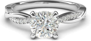 Solid 14K White Gold 4-Prong Petite Twisted Vine Simulated 1.0 CT Diamond Engagement Ring Promise Bridal Ring