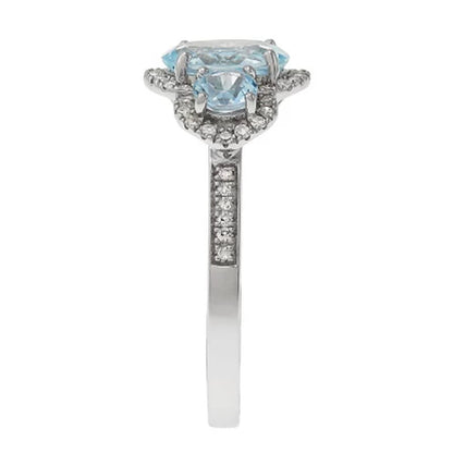 8X6MM Oval Aquamarine Ring with Diamonds in 14K White Gold