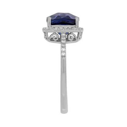 Created Sapphire Ring with Diamond Accent in 14K White Gold