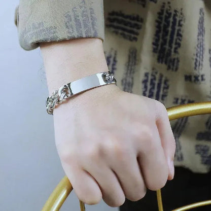 FASHION Classic Men'S Silver Jewelry Bracelet 925 Silver Gold Bracelet Glossy Bracelet 10MM Italian Silver Cuban Chain Safety Clasp