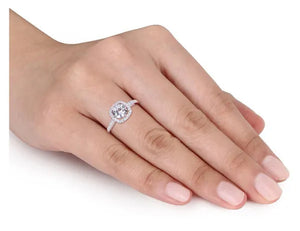 1.00 Carat (ctw) Lab Created White Sapphire Halo Engagement Ring in 10K White Gold with Diamonds