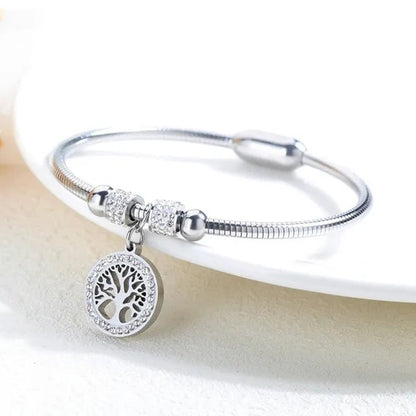 AAA CZ Life Tree Bangel Women Fashion Stainless Steel Family Tree Bracelet Jewelry
