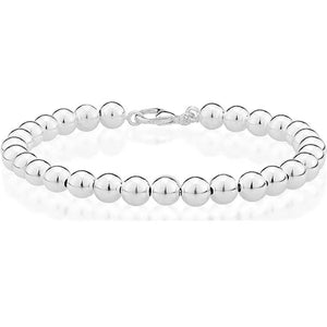 Fashion 925 Sterling Silver Italian Handmade 6mm Bead Ball Strand Chain Bracelet for Women Charm Jewelry