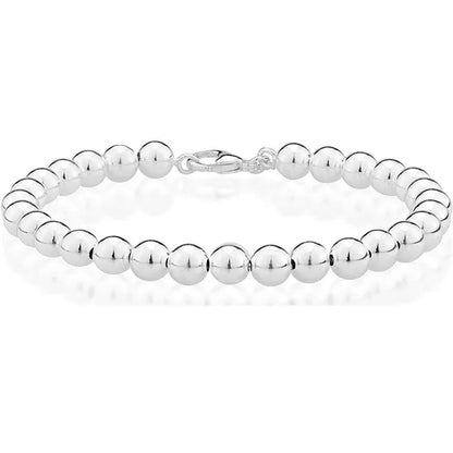 Fashion 925 Sterling Silver Italian Handmade 6mm Bead Ball Strand Chain Bracelet for Women Charm Jewelry