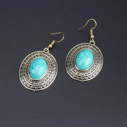 Vintage Dubai Retro Gold Big Turquoise Jewelry Sets Nigerian Wedding Costume Necklace Bracelet Earring Party Gift