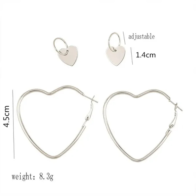 4Pcs/Set Women Double Heart Hoop Earrings Geometric Fashion Earrings Jewelry