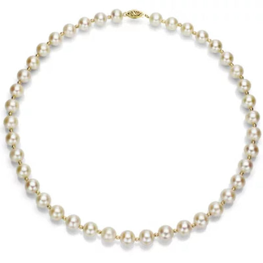 8-9 Mm White Cultured Freshwater Pearl and 14K Yellow Gold Beads 18" Necklace