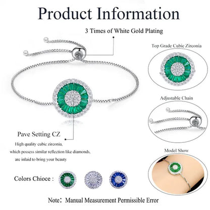 Gloriya Trendy Round Charm Pave Sparkling White Cubic Zirconia Silver Plated Adjustable Box Chain Bracelet & Bangle for Women Korean Simple Minimalist Jewelry