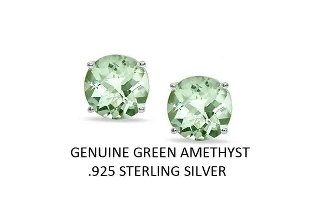 2.00 CTTW .925 Sterling Silver Genuine Green Ametyst Stud Earings