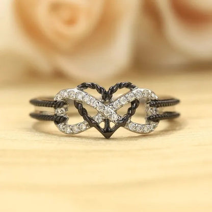 Exquisite 925 Sterling Silver Rings Infinite Love Motif Two-tone Anchor Heart Promise Anniversary Engagement Wedding Jewelry Ring Gift For Women Size 6 - 10