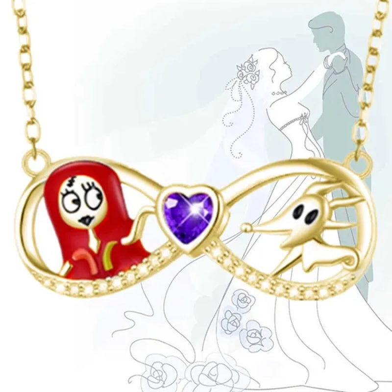 Fashion Creative Women'S Infinite Heart Diamond Necklace Cartoon Ghost Diamond Pendant Engagement Necklaces for Women Jewelry Accessories Birthday Anniversary Gift