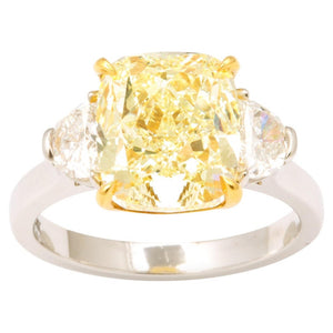 GIA Certified 5 Carat Fancy Light Yellow Cushion Cut Diamond Ring