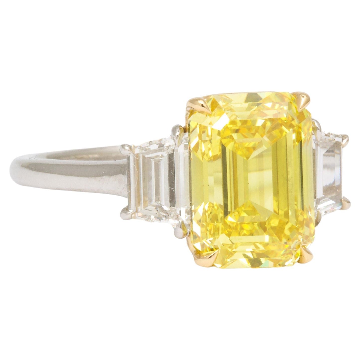 GIA Certified 4.12 Carat Fancy Vivid Yellow Emerald Cut Diamond Ring