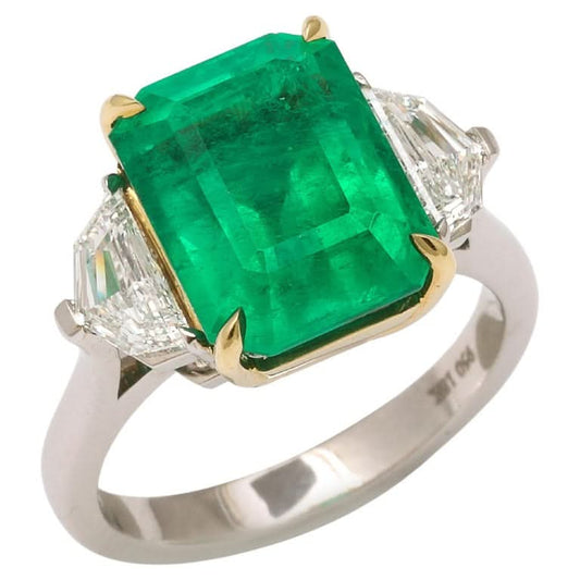 Colombian Vivid Green 6.97 Carat Emerald and Diamond Platinum Ring